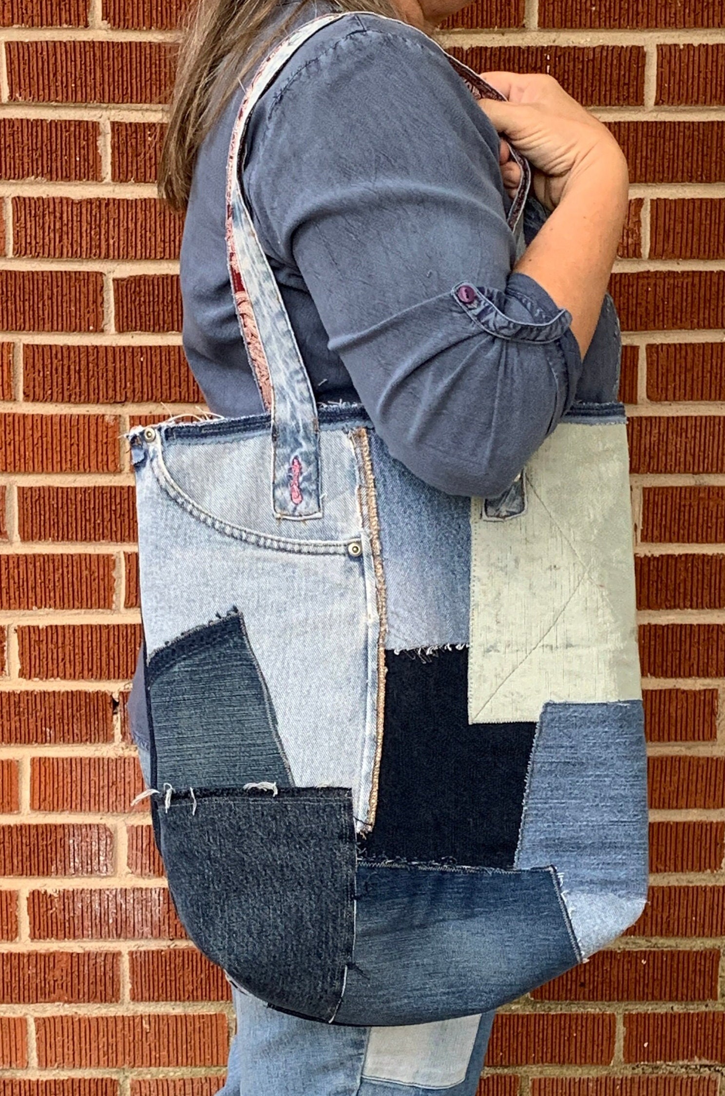 トートバッグ KITH Patchwork Denim Tote Upcycled Denim Tote, Oversized Patchwork Jeans Bag - Etsy