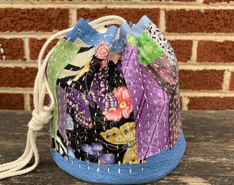 Bolso japonés con cordón, parches estilo Boro en mezclilla, bolsa de regalo