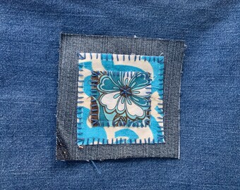 Parche de tela y mezclilla, puntadas Boro, parches de tendencia, 4" x 4" HIERRO EN OPCIÓN