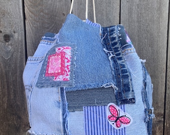 Bolsa con cordón komebukuro de mezclilla reciclada