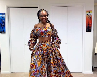 Africa print wide leg pants/High waist african print pants /African clothing for women/High waist pants/High waist skirt/two piece outfit