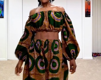 African Print Crop-top/Long sleeves cropped top/off shoulder crop top/African print cropped top/off-shoulder top/ set top/ women’s top