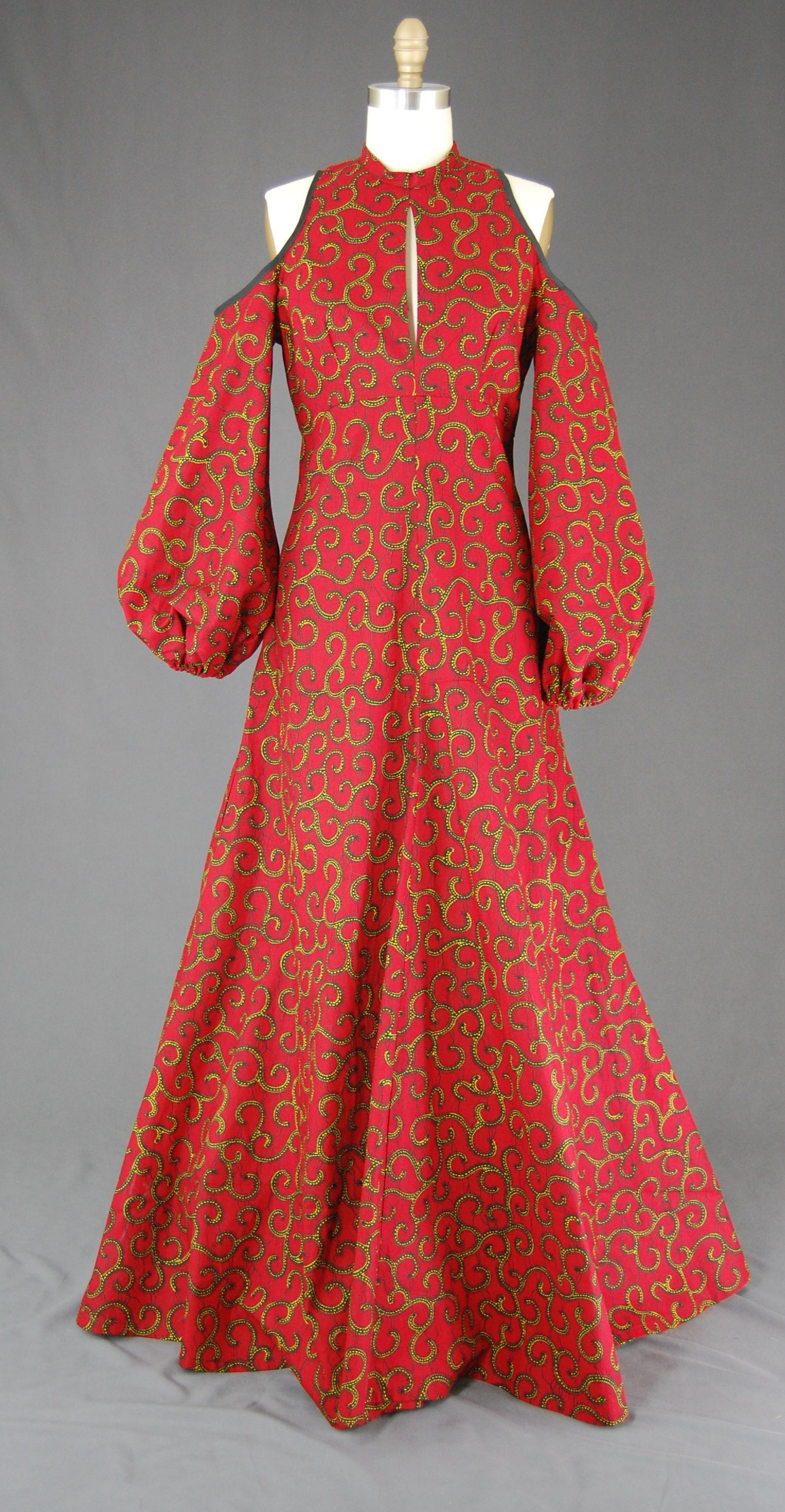 Vintage Black & Red Tribal Print Crinkle Maxi Dress main image 1