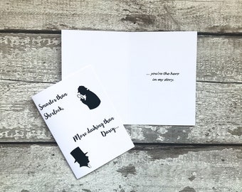 Sherlock Holmes and Mr Darcy Valentine Card. Literary Valentine for Book Lover. Bookish Valentine. Wedding Card, Engagement Card.
