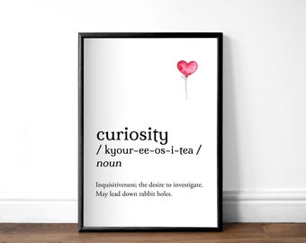 Curiosity Dictionary Print, Unframed A4 or A5, Book Lover Print, Unframed Curiosity Print, Inspirational Print, Alice in Wonderland Print