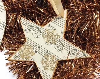 Music Star Christmas Decoration, Wooden Decorations, Music Lover Gift, Musician Gift, Music Star Decoration