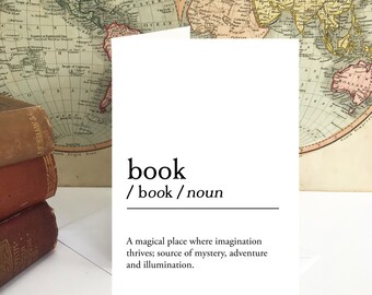 Book Card, Dictionary Card, Book Lover Card, Bookish Gift, Bookworm Gift, Card for Reader or Writer