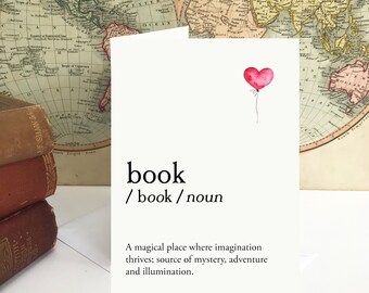 Book Card, Dictionary Card, Book Lover Card, Bookish Gift, Bookworm Gift