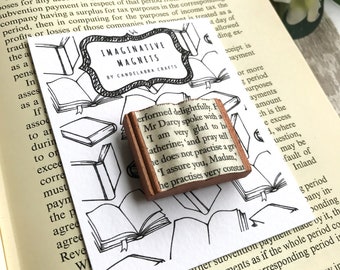 Pride and Prejudice wooden magnet in the shape of a book. Decorated by hand. Mr Darcy gift.