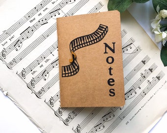 Musical Notes Notebook. Size A6 with beautiful thick unlined cartridge paper. Hand decorated. Pretty Musician, Composer or Singer Gift.