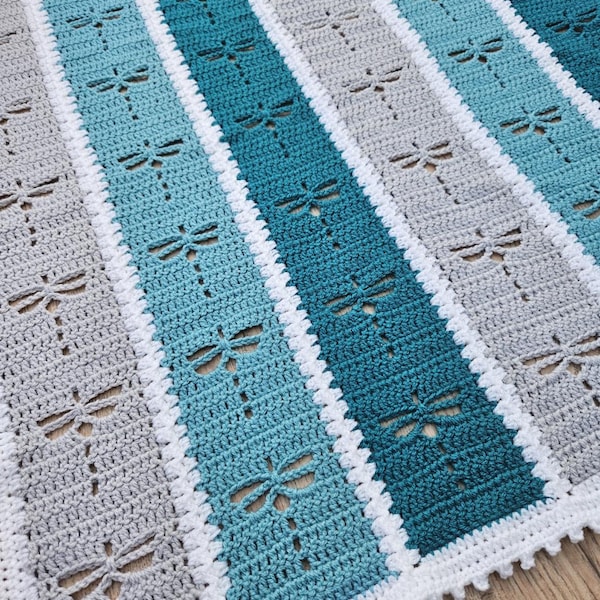 Patrón de ganchillo para manta "Libélula: Una milla por minuto"