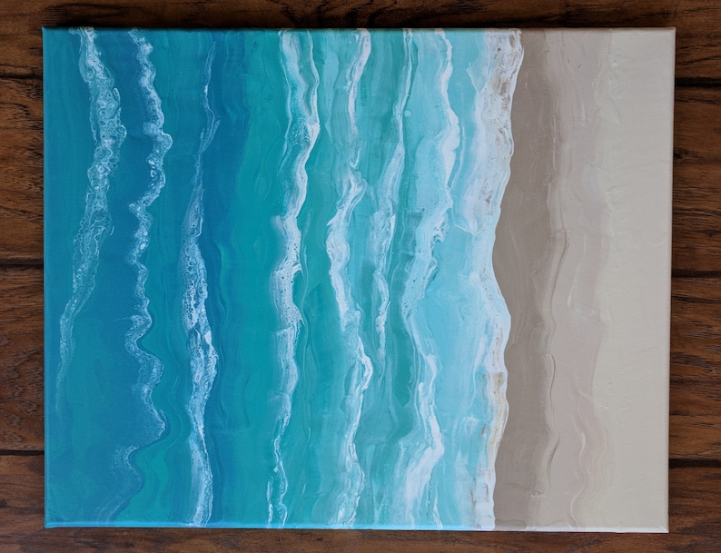 Waves Upon the Shore Beach Scene Fluid Acrylic Painting Etsy