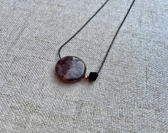 short agate pellet necklace on snake chain, "Klimt charcoal"