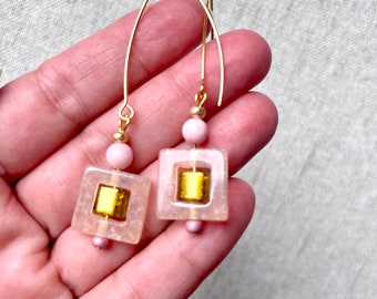 gold, peach and pink earrings