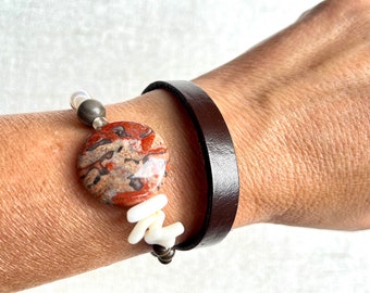 double-row agate bracelet on leather, Klimt