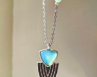 Sky agate scarab on stainless steel chain