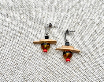 resin, wood and crystal earrings “Lanterns”