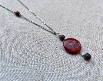 agate pellet long necklace, “red Klimt”