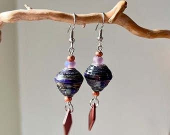 purple paper earrings "Toupie"