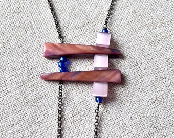 mother-of-pearl and cat's eye long necklace, "Altiplano rose"