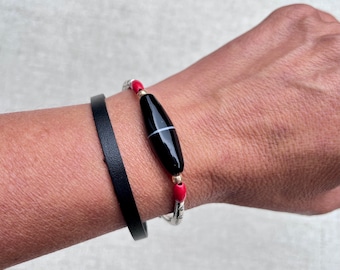 double-row glass bracelet on leather, Tandem