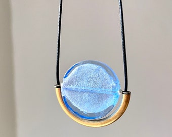 glass long necklace and brass hoop, “Lavender Moon”