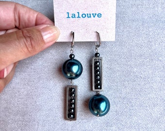 earrings with ball and rectangle "Exclamación"