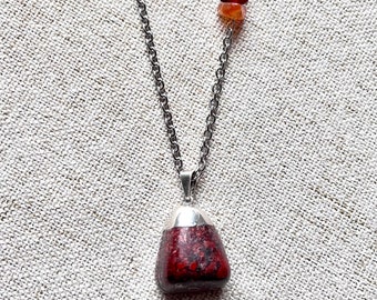 blood jasper with fire agate on 30 inch chain