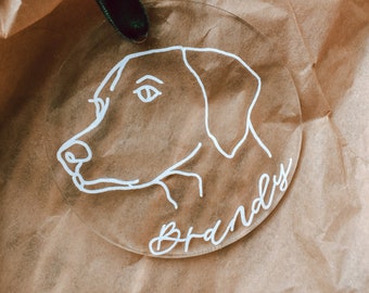 Retrato de mascota Adorno de Navidad personalizado - Adorno de animal dibujado a mano - Regalo para los amantes de las mascotas - Decoración del árbol del amante del perro - Adorno de Navidad de acrílico