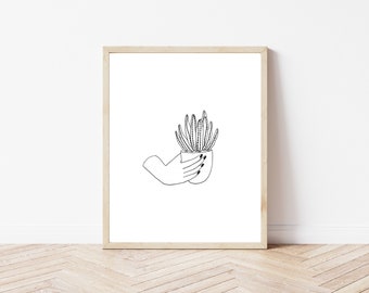 Cactus Print - Dibujo de tinta - Mano botánica - Houseplant Illustration - Regalo de bienvenida - Regalo - Ilustración botánica - Impresión de arte 8x10