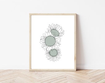 Impresión de arte de girasol - ilustración botánica - decoración minimalista del arte del girasol - blanco y negro girasol arte impresión - arte floral moderno