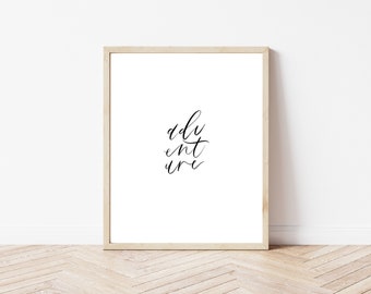 Impresión de arte de aventura - impresión de arte simple - impresión de arte con letras a mano - decoración con letras a mano - impresión de arte de viaje - niños sala arte impresión - decoración del arte