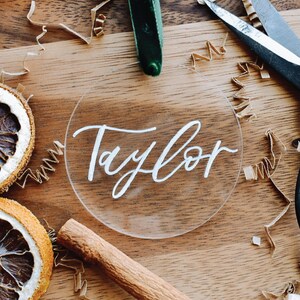 Custom Hand Lettered Acrylic Ornament -Round Acrylic Christmas Tree Ornament - Name Holiday Ornament - Keepsake Christmas Gift - Tree Decor