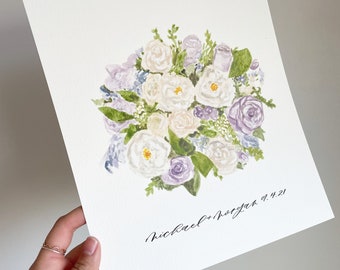 Pintura personalizada de ramo de boda - Pintura de acuarela de ramo de boda personalizada de 8x10 "- Pintura de acuarela mínima - Regalo de boda personalizado