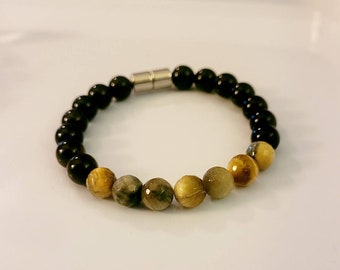 Golden Blue Tiger's Eye and Onyx magnetic bracelet