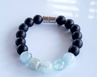 Aquamarine and Onyx magnetic bracelet