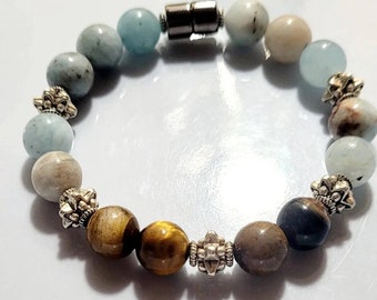 Aquamarine and Tiger's Eye magnetic bracelet