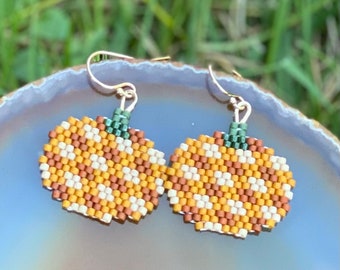 New Fall Plaid Earring Collection, Pumpkin earrings, Beaded Pumpkin Earrings, Fall Earrings, Holiday Earrings