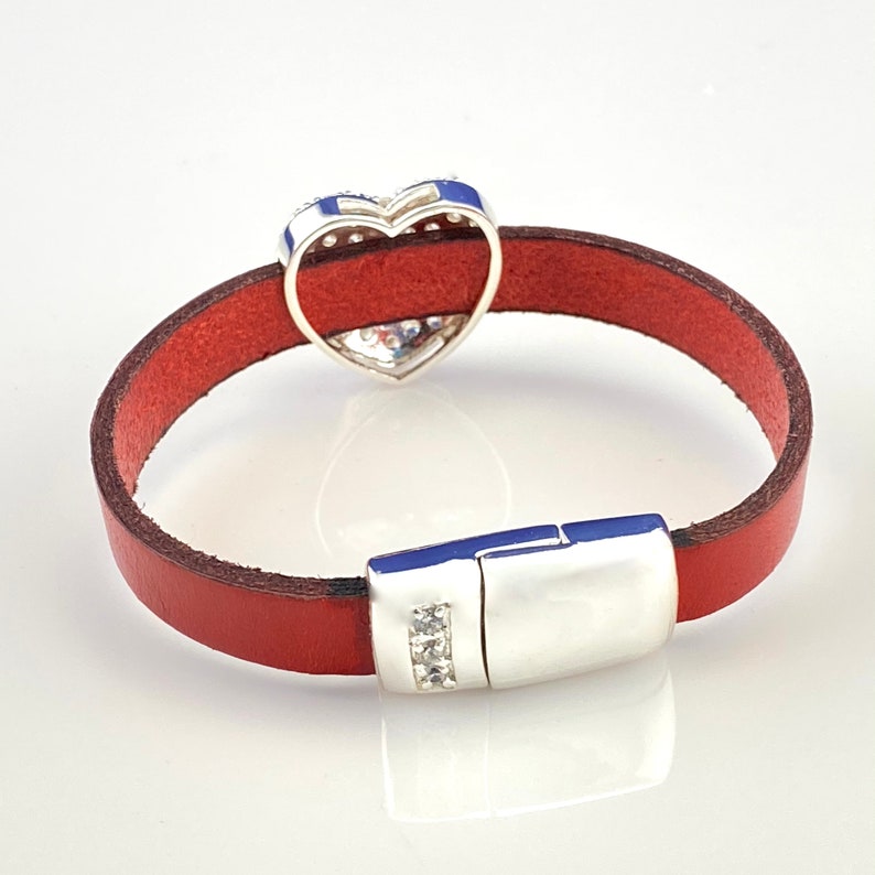 Gift for Her red leather bracelet pave cz magnetic clasp Pave CZ Heart charm bracelet Valentine/'s Day bracelet CZ Heart bracelet
