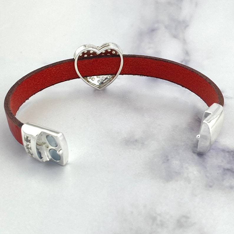 Gift for Her red leather bracelet pave cz magnetic clasp Pave CZ Heart charm bracelet Valentine/'s Day bracelet CZ Heart bracelet
