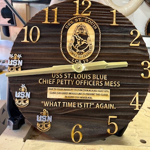 Navy chief mess clock made from solid wood with high torque mechanism free shipping