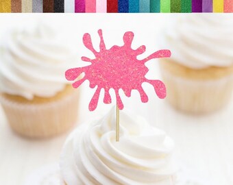 Slime Cupcake Toppers, Paint Splat Food Picks, Slime Themed Party, Lava Cupcake Toppers, Paintball Party Decor, Art Birthday Decorations