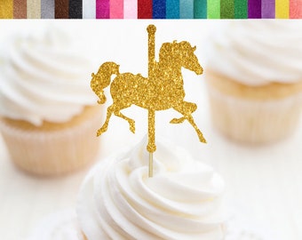 Carousel Horse Cupcake Toppers, Carnival Cupcake Toppers, Carousel Birthday Decorations, Carnival Party Decor, Circus Food Picks