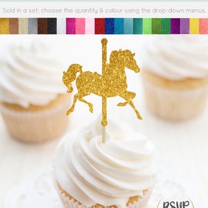 Carousel Horse Cupcake Toppers, Carnival Cupcake Toppers, Carousel Birthday Decorations, Carnival Party Decor, Circus Food Picks