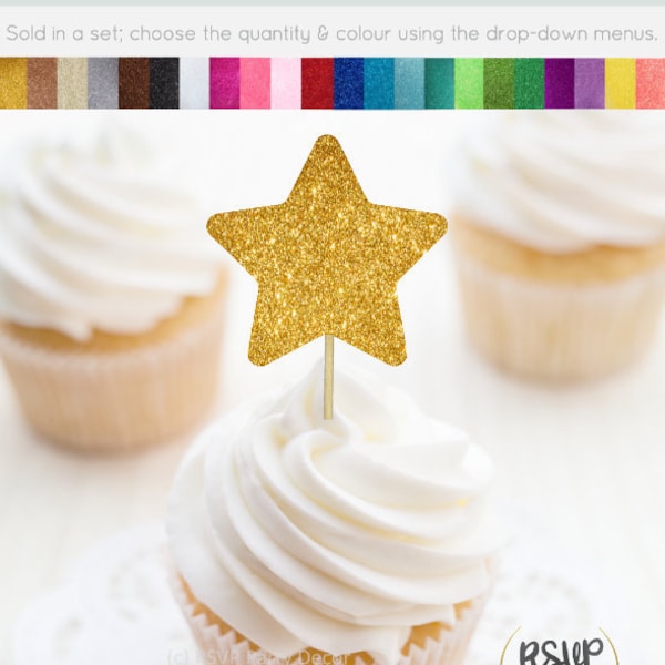 Star Cupcake Toppers, Glitter Star Food Picks, Twinkle Twinkle Little Star Party Decorations, Space Themed Party Decor, Star Party Decor