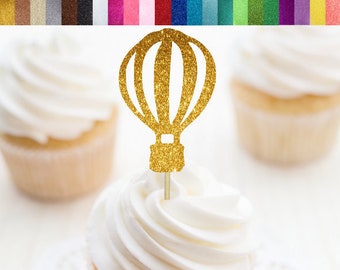 Hot Air Balloon Cupcake Toppers, Glitter Hot Air Balloons, Up Up and Away Cupcake Toppers, Time Flies Cupcake Toppers, Hot Air Balloon Party