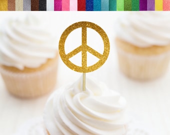 Peace Cupcake Toppers, Peace Sign Food Picks, Groovy Party Decorations, 70's Party Decorations, Hippie Party Decor, Retro Theme Birthday