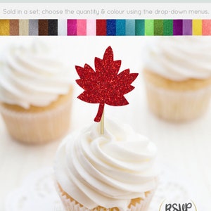 Ahornblatt Cupcake Toppers, Glitter Herbst Blatt Cupcake Toppers, Herbst Thema Partydekorationen, Thanksgiving Party Dekor, Herbsthochzeitsdeko