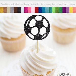 Soccer Ball Cupcake Toppers, Soccer Food Picks, Soccer Party Decorations, Football Toppers, Sports Party Decorations, Sports Cupcake Toppers