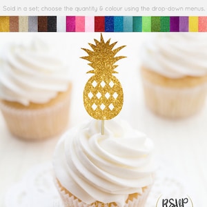Pineapple Cupcake Toppers, Glitter Pineapple Food Picks, Pineapple Party Decor, Tropical Cupcake Toppers, Tutti Frutti Party Decorations